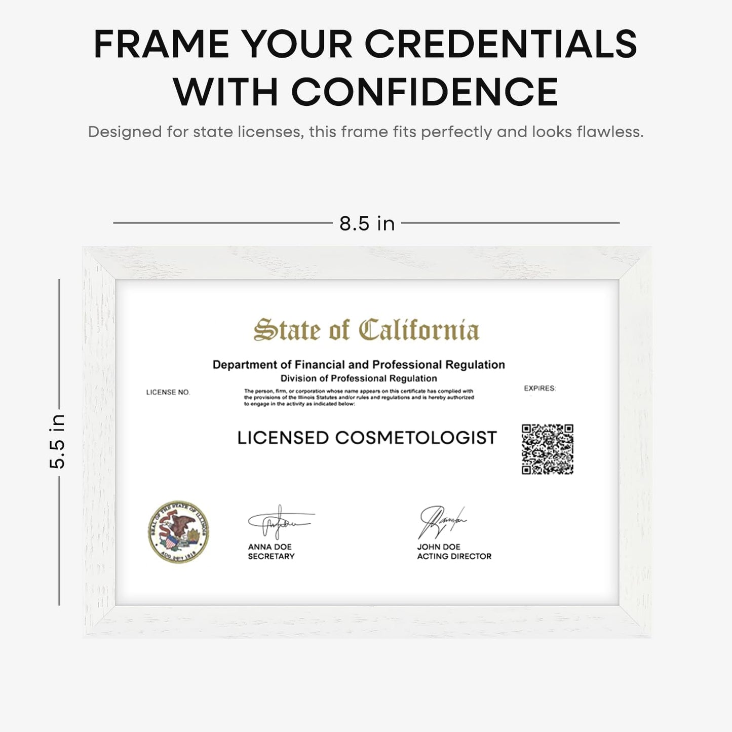 Homeforia 5.5x8.5 Business License Frame White, High End Oak 5.5 x 8.5 Wood Certificate Frames, 5.5by8.5 Document Frames for Wall or Tabletop, Wooden Picture Frames, Tempered Glass, Wall Kit, Set of 1