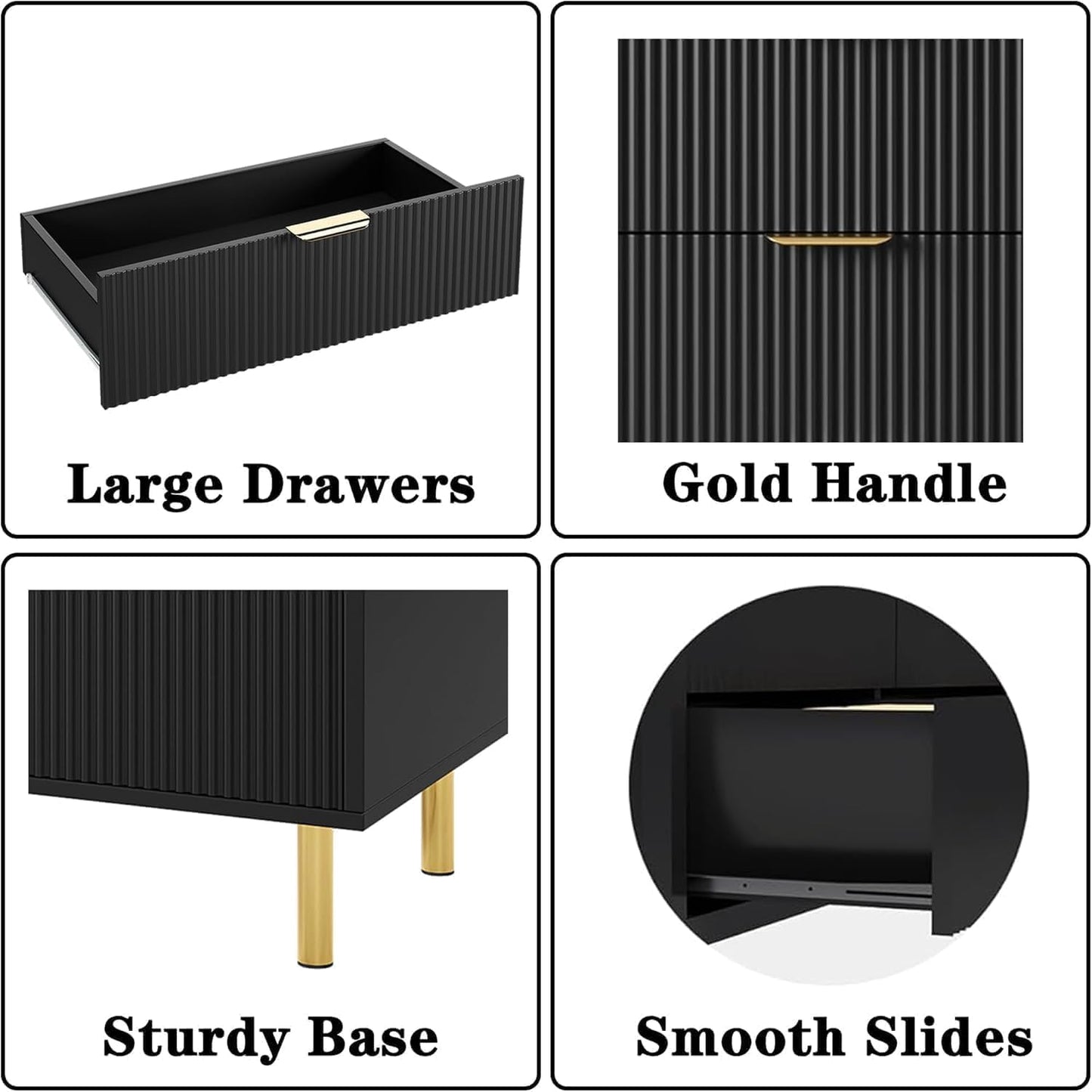GAOMON 5 Drawer Dresser, Wood Chest of Drawers Organizer Storage with Gold Handle, Tall Storage Cabinet, Modern Design Dresser for Bedroom, Living Room, Closet, Hallway, Entryway, Black
