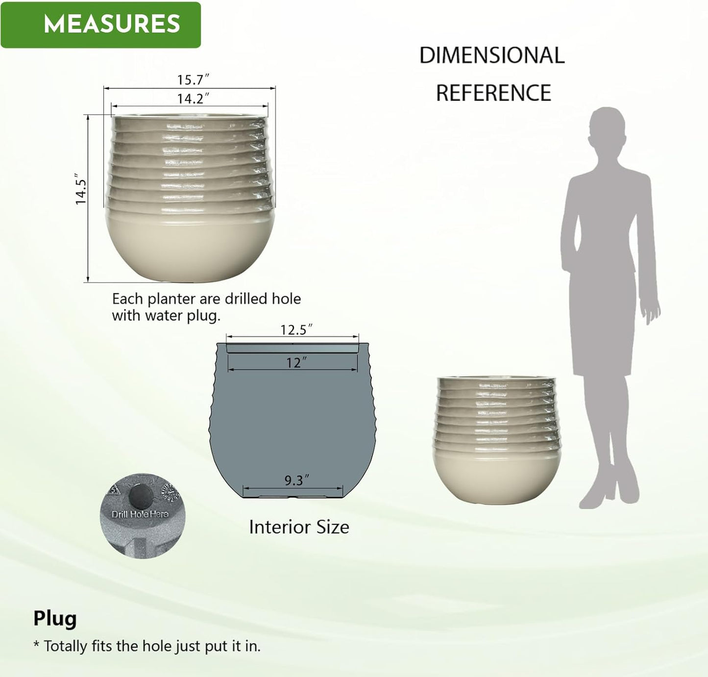 14.5" H Resin Tall Planters for Outdoor Plants,Modern Taupe Round Tapered Plastic Flower Pot for Outdoor and Indoor Plants, Large Plant Pots with Drainage Holes and Rubber Plug for Home Garden Patio