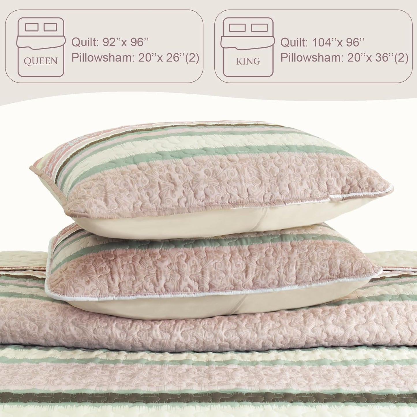 Exclusivo Mezcla Reversible Boho Quilt Set King Size, 3 Pieces Bohemian Pink All Season Bedspreads, Ultra Soft Floral Coverlet Bedding Set with Printed Pattern (1 Quilt, 2 Pillow Shams)