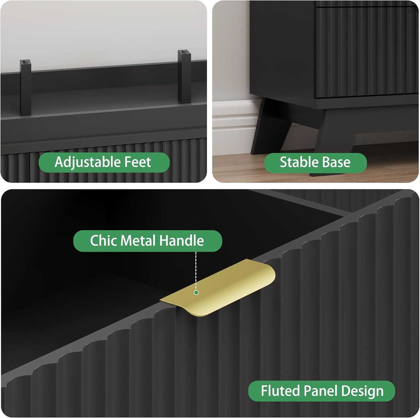 Fluted Dresser for Bedroom with 9 Drawers, 57" Wide Chest of Drawers with Metal Handle, Modern Wood Dresser TV Stand, Wooden Closet Clothes Storage Organizer for Living Room, Hallway, Black