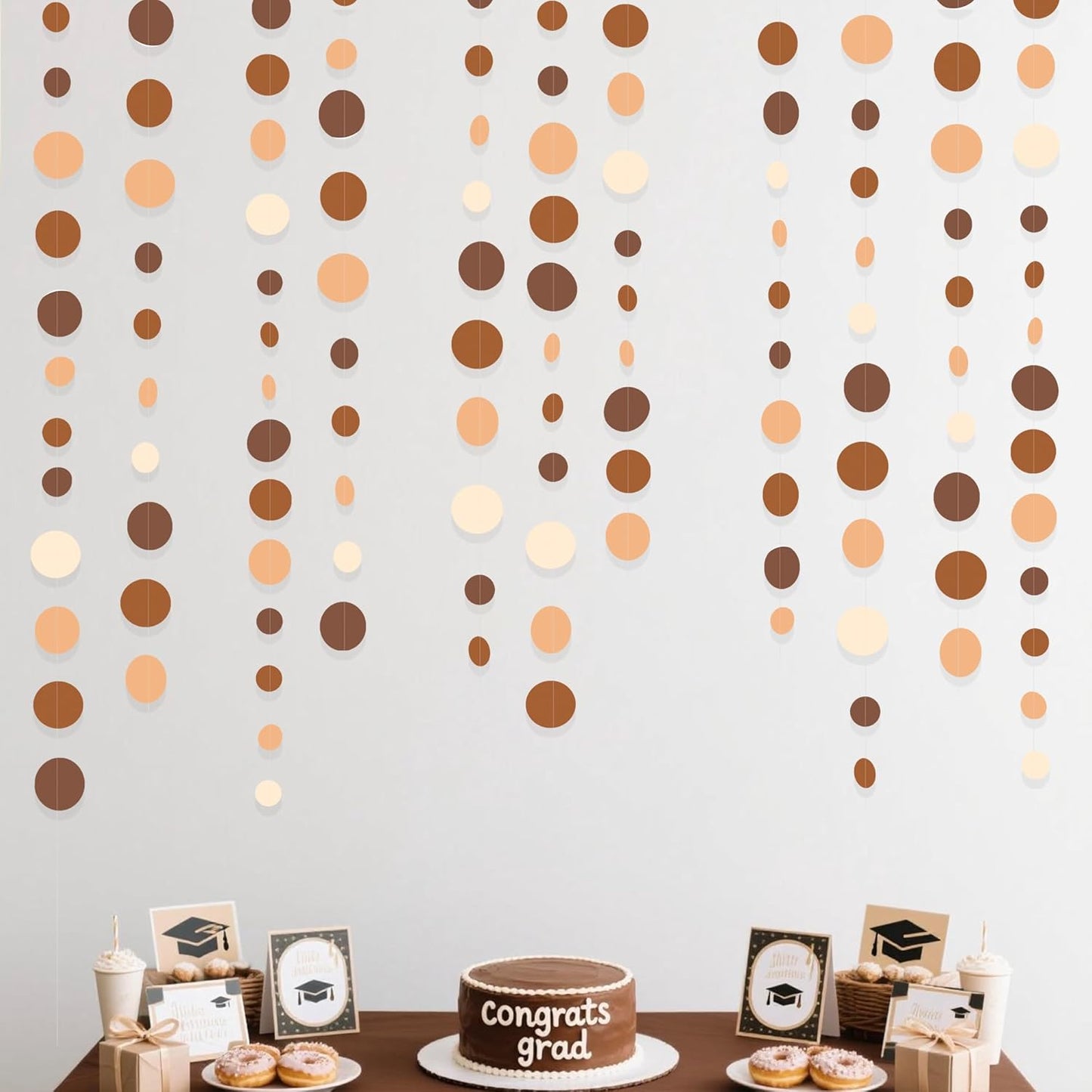 Ombre Brown Party Decorations Polka Dots Garlands Cream Tan Brown Boho Hanging Paper Circle Dots Streamer for Neutral Rustic Cowboy Western Teddy Bear Birthday Baby Shower Wedding Woodland Party Decor