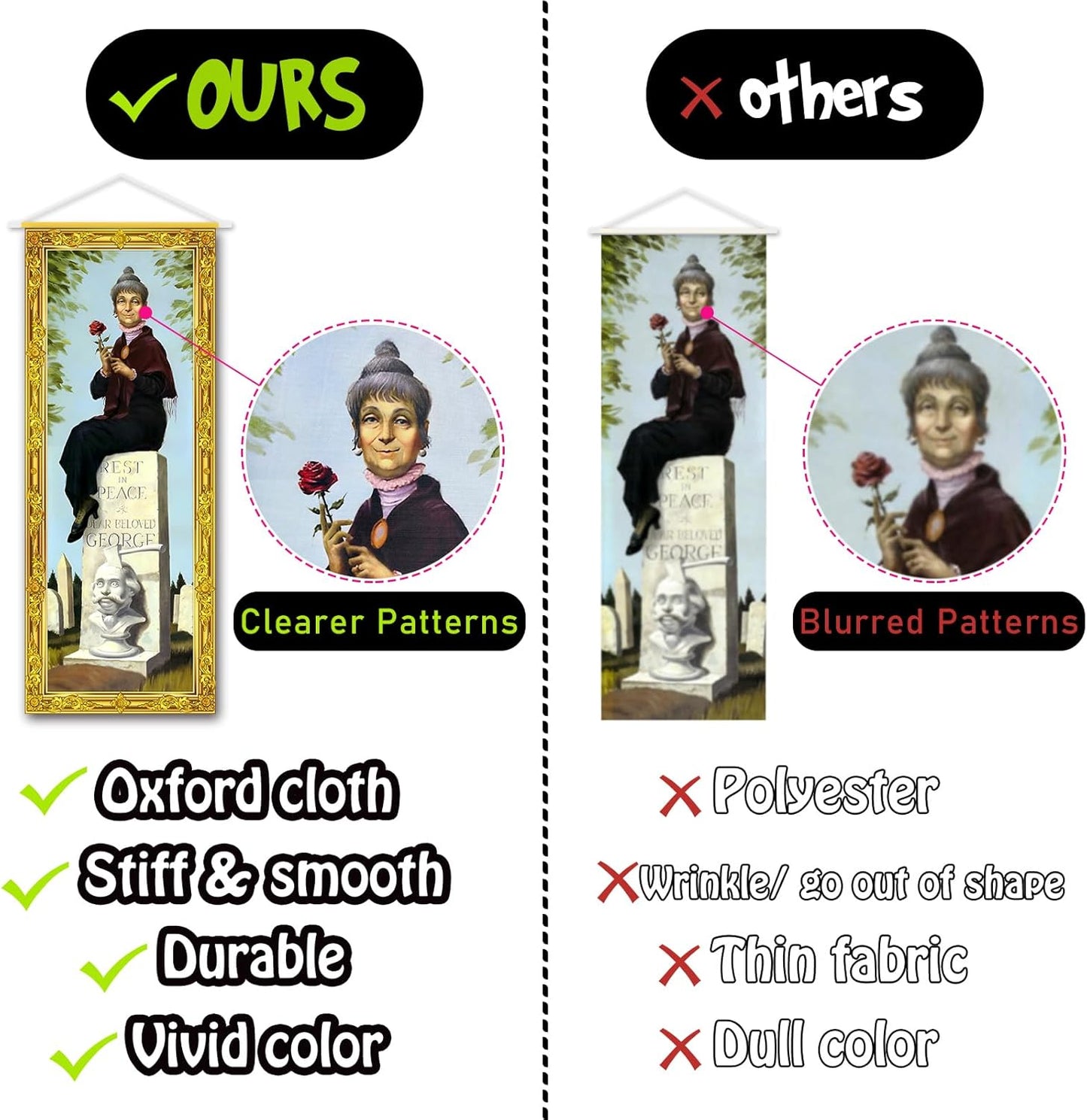 Halloween Decorations Large 4 PCS Haunted Mansion Stretching Portraits Vintage Vinyl Backdrop Decor Outdoor Horror Poster for Indoor Holiday Home Wall Art Wallpaper Hanging Porch Sign Banner Party