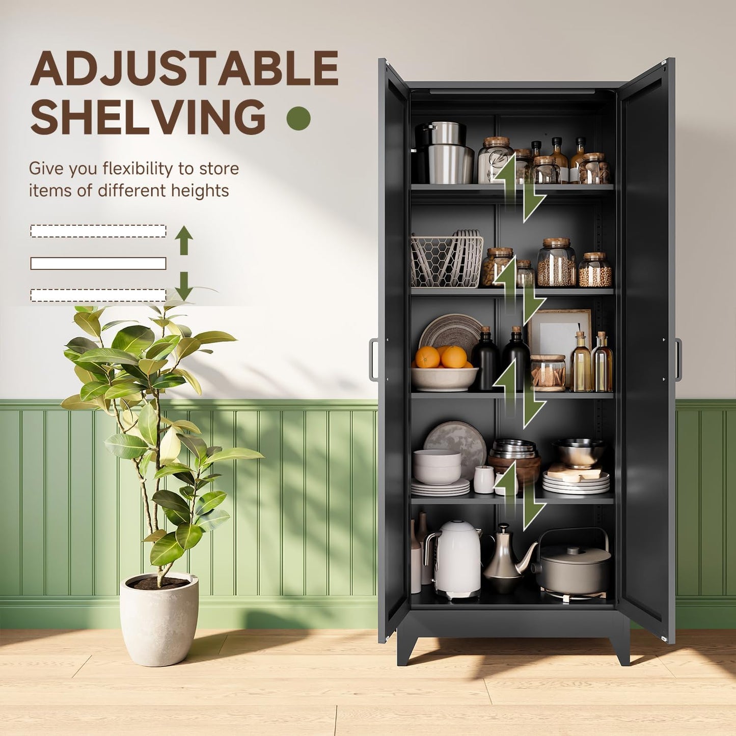 Letaya Storage Cabinet,75" H Metal Kitchen Pantry Cabinets with Doors and Adjustable Shelves,Pantry Organizers for for Cupboard/Dining/Bathroom/Office/Garage Room,Black