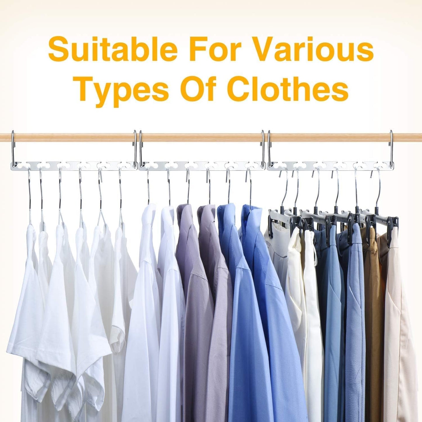 HOUSE DAY 10.5 Inch Closet Space Saving Wardrobe Clothing Magic Hangers Oragnizer Heavy Chrome Hangers, Updated Hook Design Pack of 8