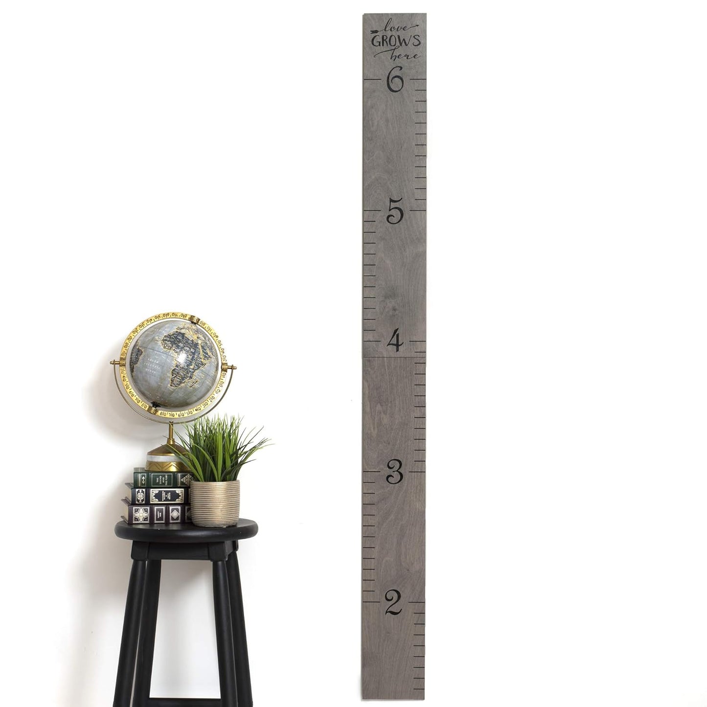 Wooden Growth Chart for Wall - Height Growth Chart for Kids, Kid Height Wall Chart, Height Measurement for Wall, Height Chart for Kids - Love Grows Here, Skinny Grey (63""x5.75"")
