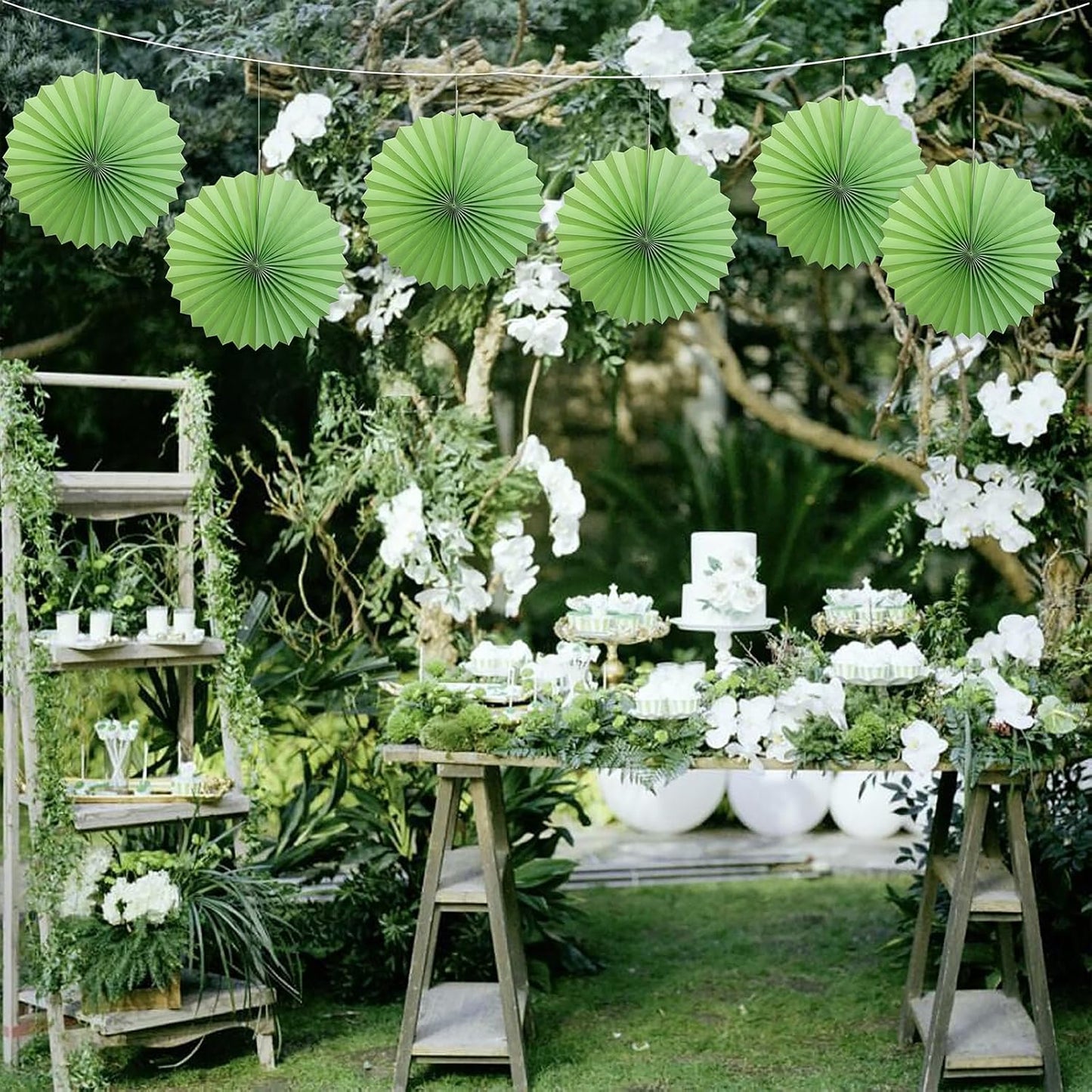 Green Hanging Paper Fans,Green Accessories Paper Decorations for Party,Army Birthday Party Decorations,Lime Green Decor 16in Hanging Paper Fans 30 Color DIY Set (Light Green))