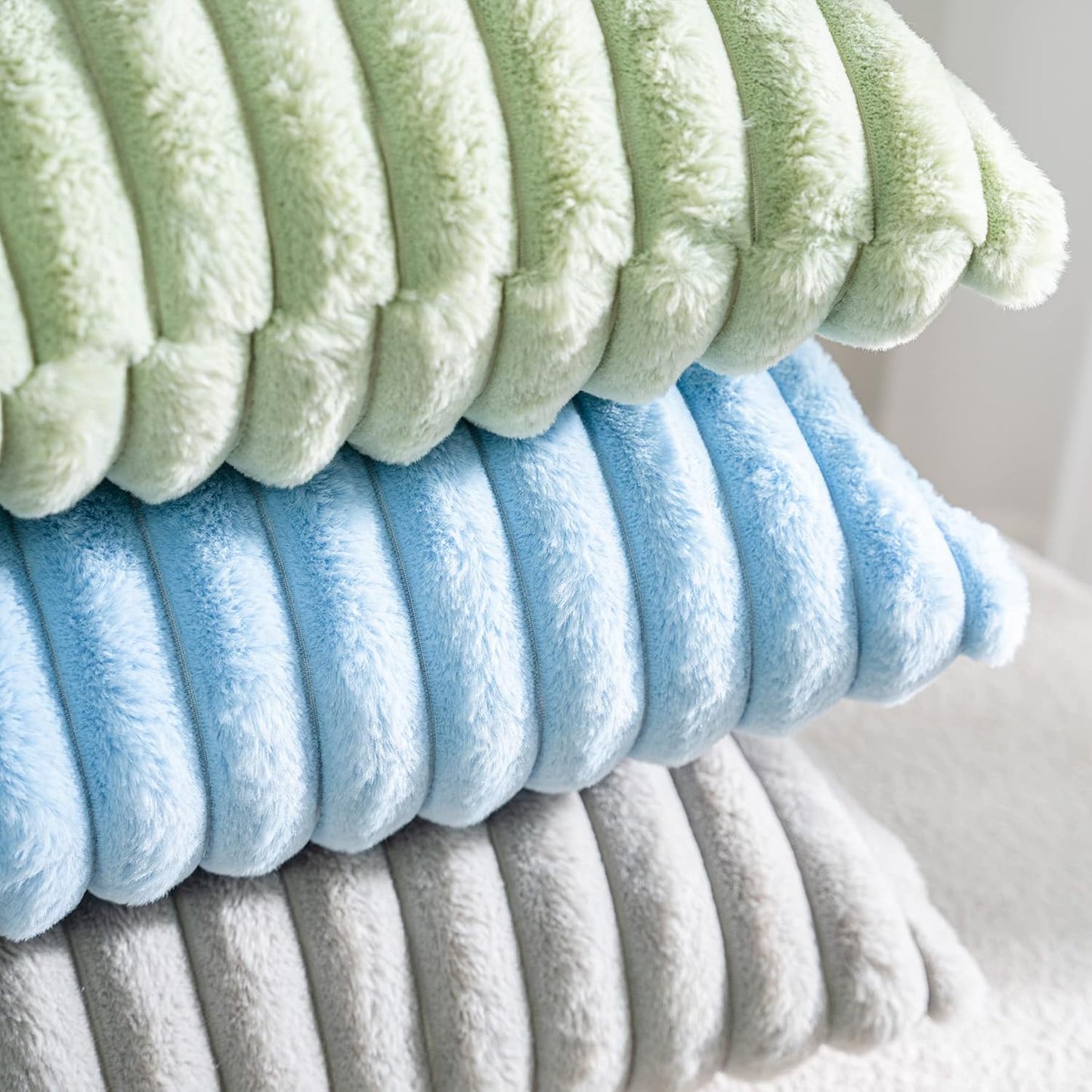 DEELAND Pack of 2,Double-Sided Faux Fur Plush Decorative Throw Pillow Covers Fuzzy Striped Soft Pillowcase Cushion Covers for Sofa Couch Bedroom Green 20x20 inch