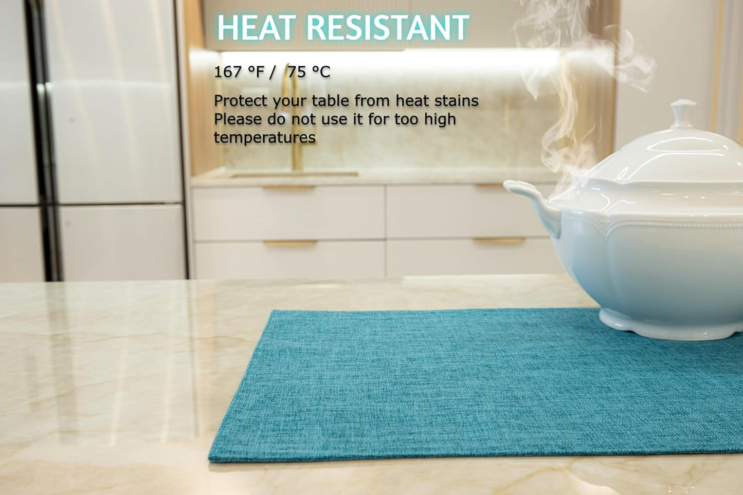 Placemat Set-Washable Place Mats for Parties, Elegant Table Mats for Kitchen Table, Set of 4 Dining Table Placemats, Heat-Resistant Cloth Placemats for Indoor and Outdoor,13x19-Teal