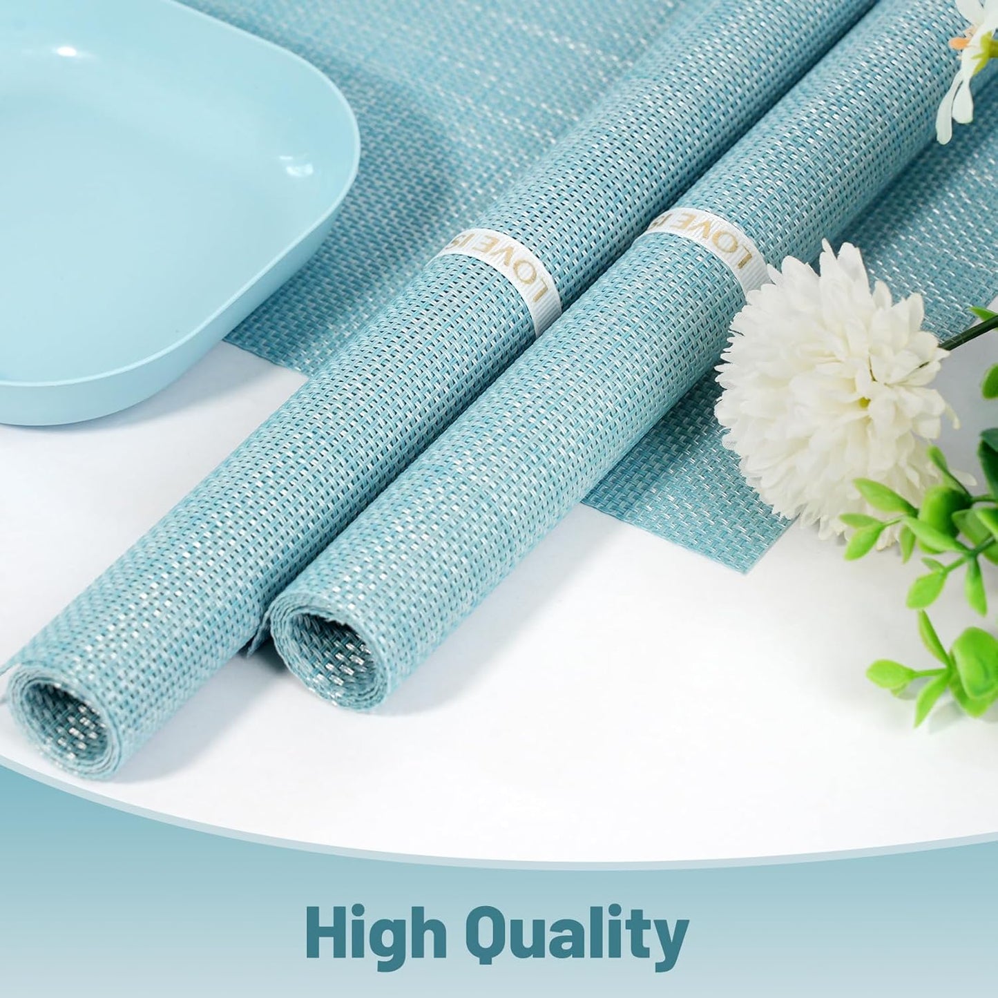 Placemats Set of 6,Non-Slip PVC Weave Table Mats Easy to Clean,Heat Resistant Place Mats for Kitchen Dining Table Decoration Indoor Outdoor,Blue