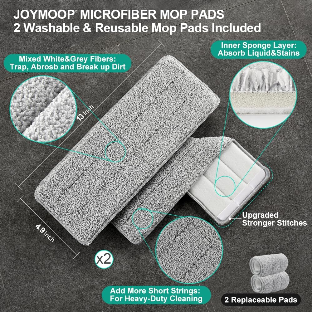 JOYMOOP Mop and Bucket Set, Dust Mops for Floor Cleaning, Wall Mop with 2 Microfiber Mop Head Replacement