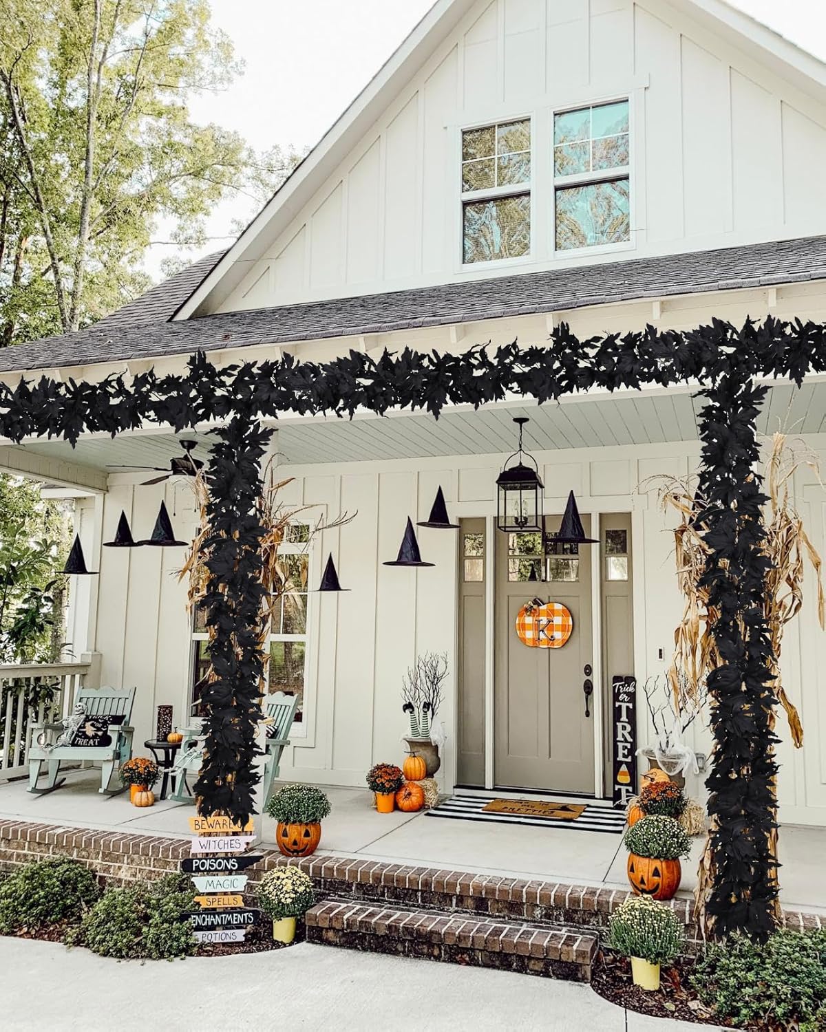 Lvydec 2 Pack Black Halloween Fall Maple Garland - 5.9ft/Piece Artificial Hanging Fall Leave Vines Garland Autumn Decor for Thanksgiving Home Wedding Party