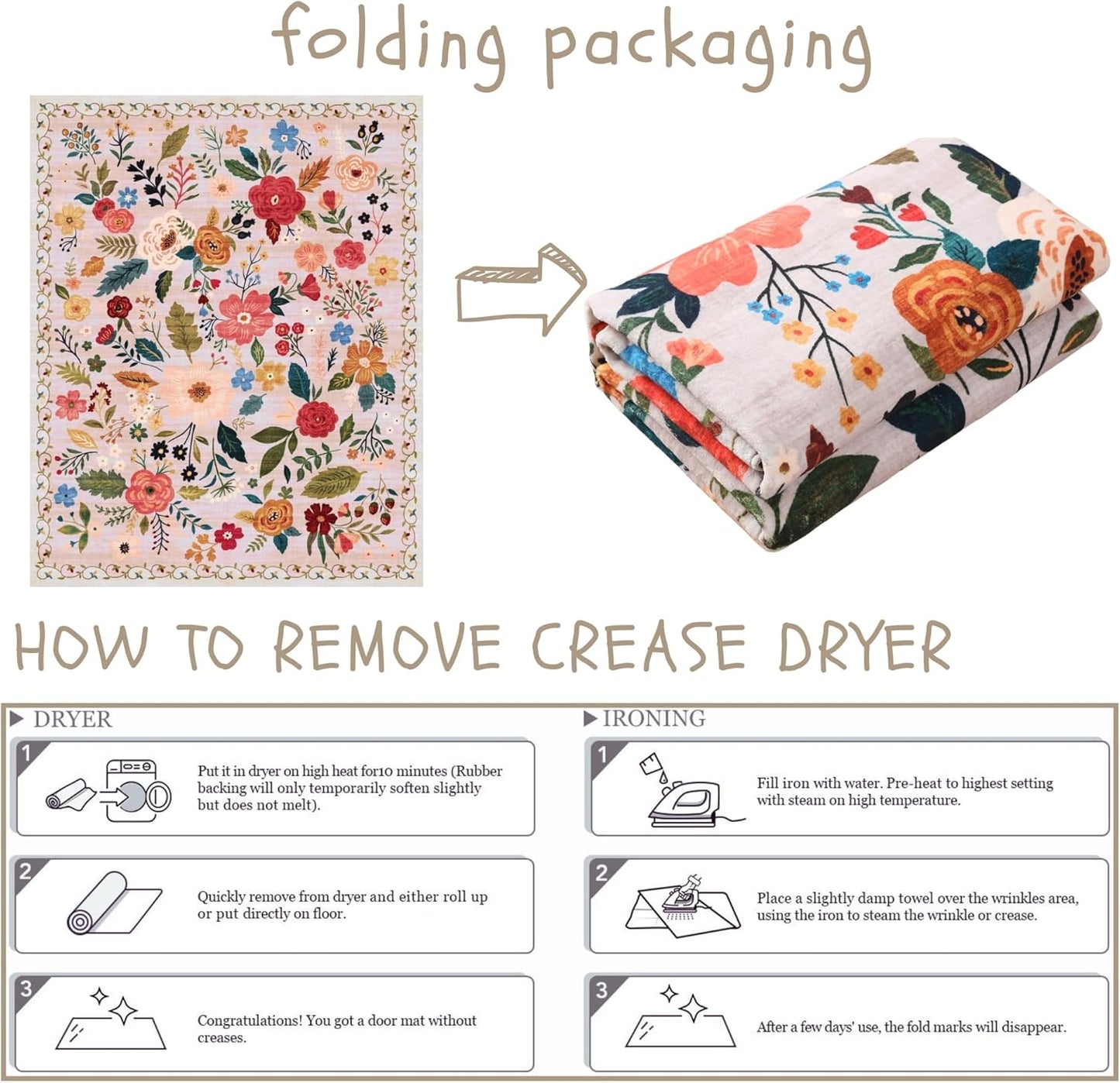 Bedroom Rug 3x5 Rug Washable Area Rug Non Slip Low Pile Boho Floral Small Carpet for Bedroom, Bedside, Kitchen, Entryway, Kids Room, Office, College Dorm Essentials for Girls(Beige)