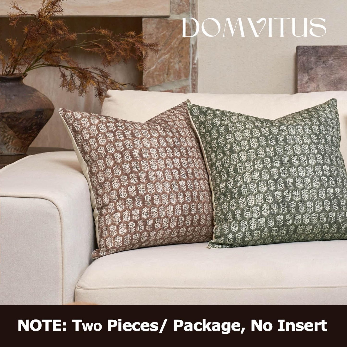 DOMVITUS Floral Pillow Covers Set of 2, Throw Pillow Covers 18x18, Floral Print Neutral Accent Decorative Pillow Covers for Living Room, Bed, Cognac Brown