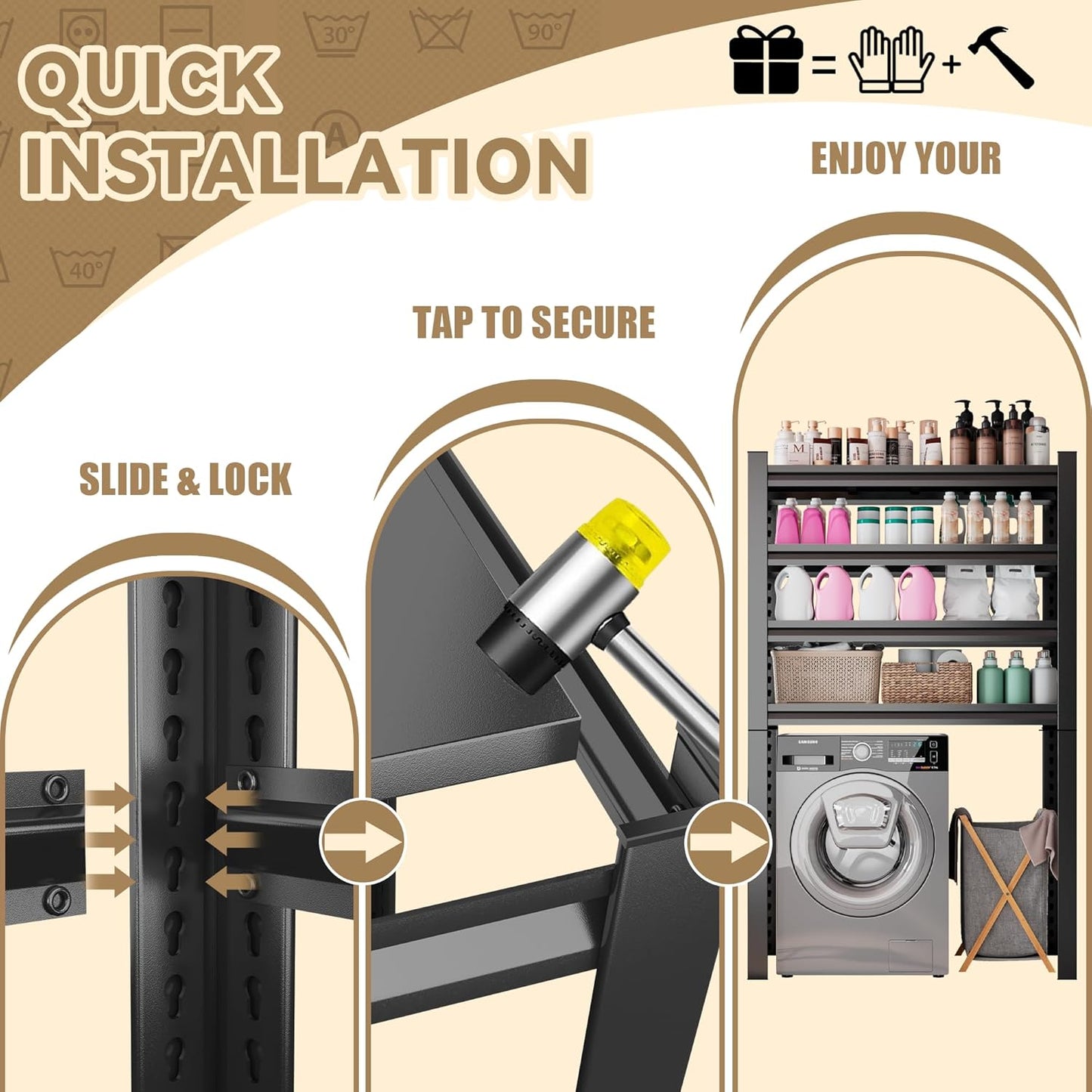 Upgraded Over The Toilet and Washer Storage Shelf,4 Tiers Laundry Room Standing Shelf,Bathroom Storage and Organizer Rack,Laundry Room Space Saver with Adjustable Shelves,39" W x 14" D x 63" H, Black