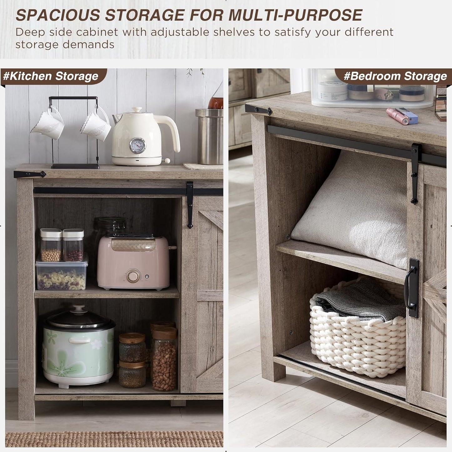 T4TREAM 60'' Farmhouse Dresser Chests for Bedroom w/4 Drawers & Sliding Barn Doors, Tall Chest of Drawers, Rustic Dresser TV Stand,Organizer for Bedroom, Living Room, Light Rustic Oak