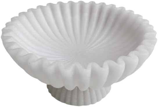 10" Large Decorative Bowl decor, Scalloped Bowls for Modern Home Decor,Ruffle Decor,Stylish Key Bowl for Entry Table,Decorative Fruit Bowl for Kitchen Counter,With base,Artificial Stone White
