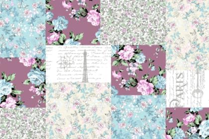 Brilliant Sunshine Lilac Rose Toile Quilt Set, 3-Piece Bedding Sets, Traditional Lively Patchwork Design, Washable, Reversible Bedspread, Soft Lightweight Coverlet, All-Season, Full/Queen, Egg Blue