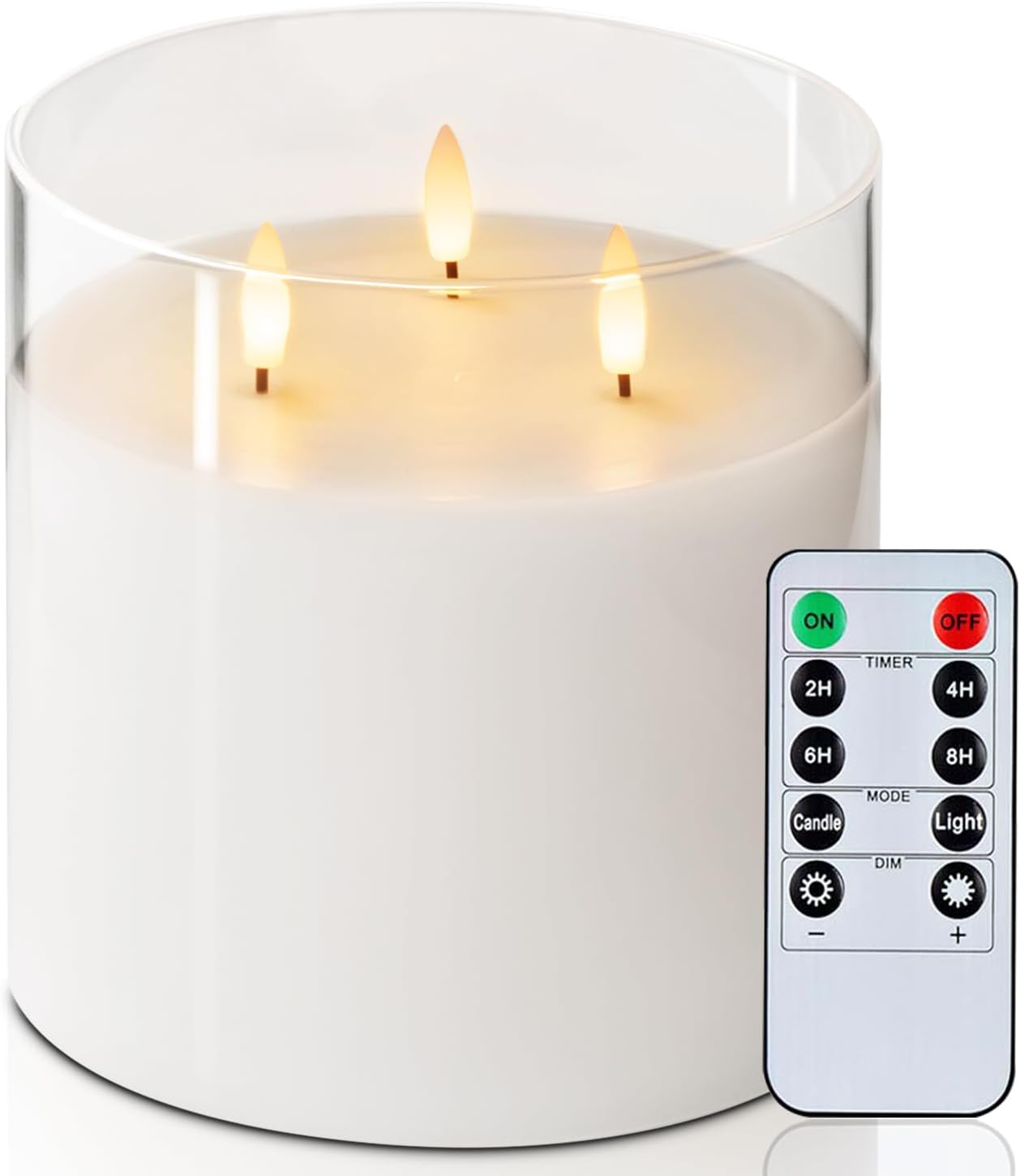 Homemory 6X6'' Extra Large Flameless Candle with 3 Wicks, Glass LED Pillar Candle, Real Wax Battery Operated Candle with Remote Control and Timer, Pure White