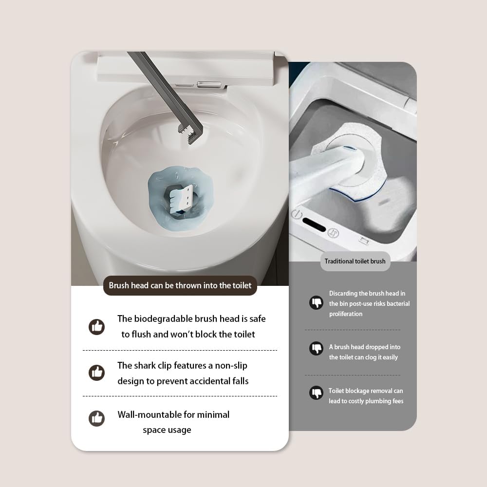 Disposable Toilet Brush with Replaceable Heads, Wall-Mounted Holder, Hygienic Bathroom Cleaning Tool (Dark Grey Toilet Brush + 18 Refills)