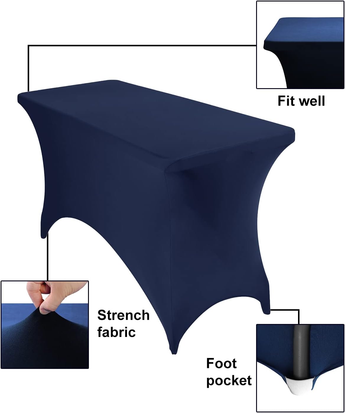 Spandex 4ft Waterproof Table Cover for Party,Wedding, Banquet, and Events(Navy)