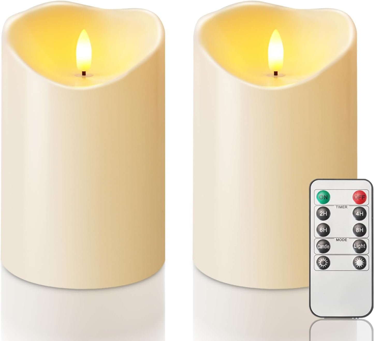 Homemory 4"x6" Outdoor Waterproof Flameless Candles with Timers and Remote Control, Battery Operated Candles, LED Plastic Candles, Dark Ivory, Set of 2