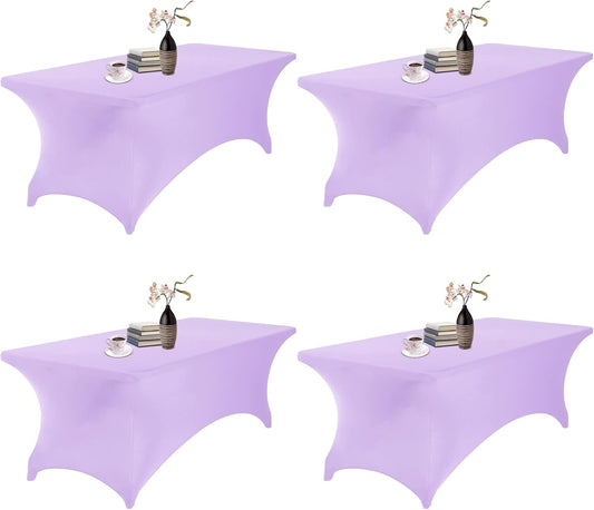 4Pack Spandex Waterproof Table Covers 8ft，Spandex 8ft Waterproof Table Cover for Party,Wedding, Banquet, and Events(Lavender)