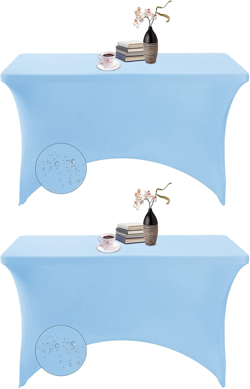 2Pack Spandex Waterproof Table Covers 4ft，Spandex 4ft Waterproof Table Cover for Party,Wedding, Banquet, and Events(Blue Mist)