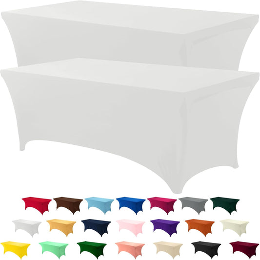 Utopia Kitchen 8FT Spandex Tablecloth [2 Pack, White] 200 GSM Stretch, Fitted, Washable and Wrinkle Resistant Table Cloth Rectangle Cover for Trade Shows, Wedding, Parties [96Lx30Wx30H Inch]