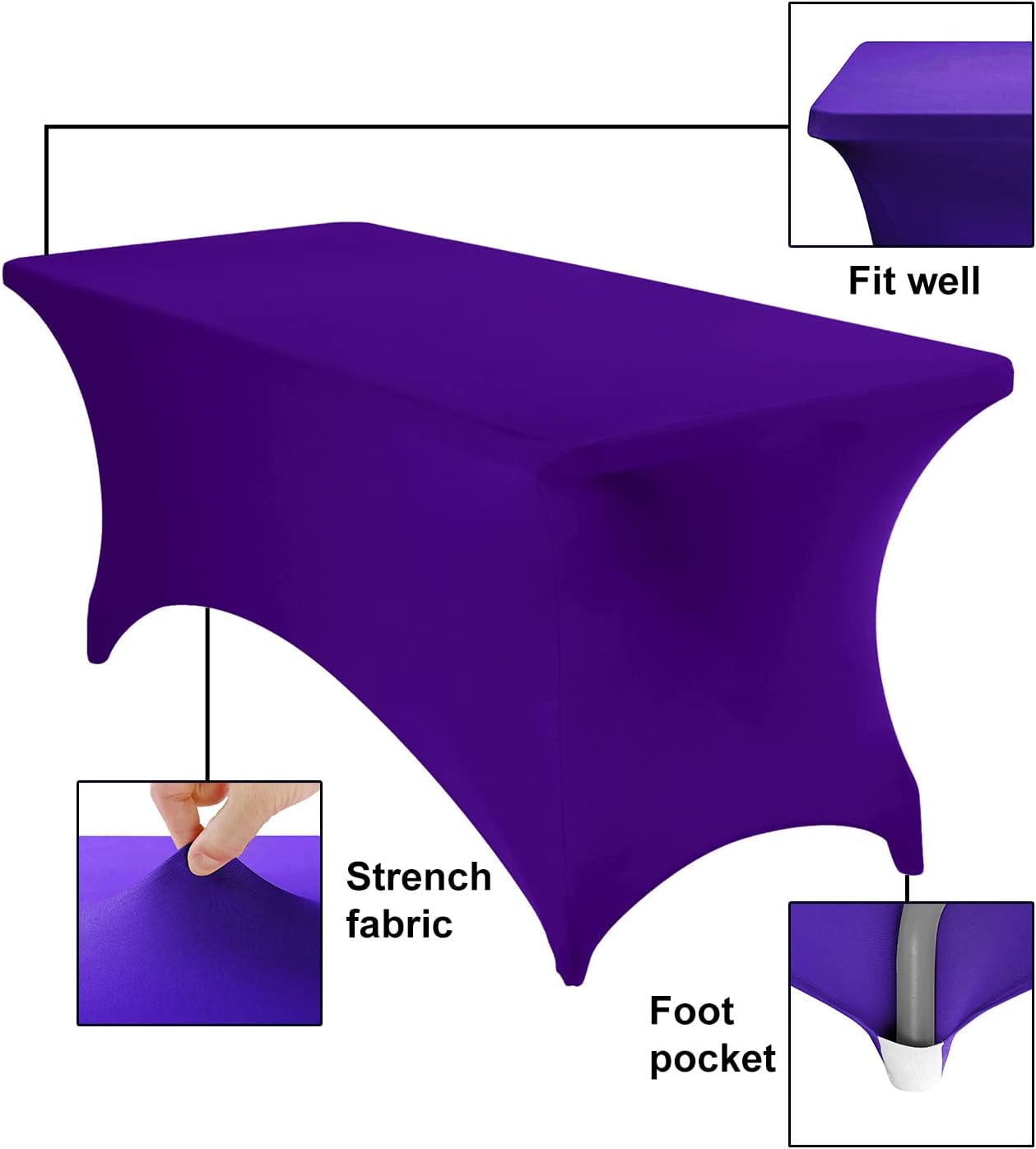 Spandex 6ft Waterproof Table Cover for Party,Wedding, Banquet, and Events(Purple)