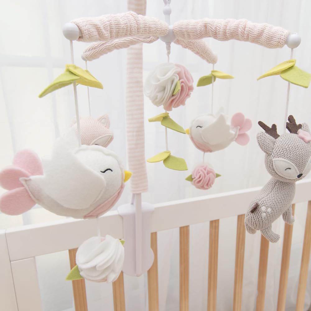 Living Textiles Baby Musical Mobile - Ava Birds | Crib Toy, Knitted Woodland Characters, Nursery Decor, Calming Soother with 12 Lullabies Essential and Perfect Toy for Boys Girls
