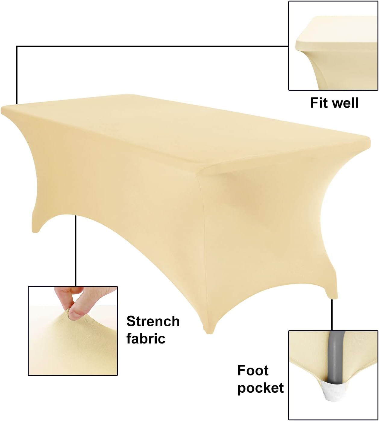 Spandex 8ft Waterproof Table Cover for Party,Wedding, Banquet, and Events(Champagne)