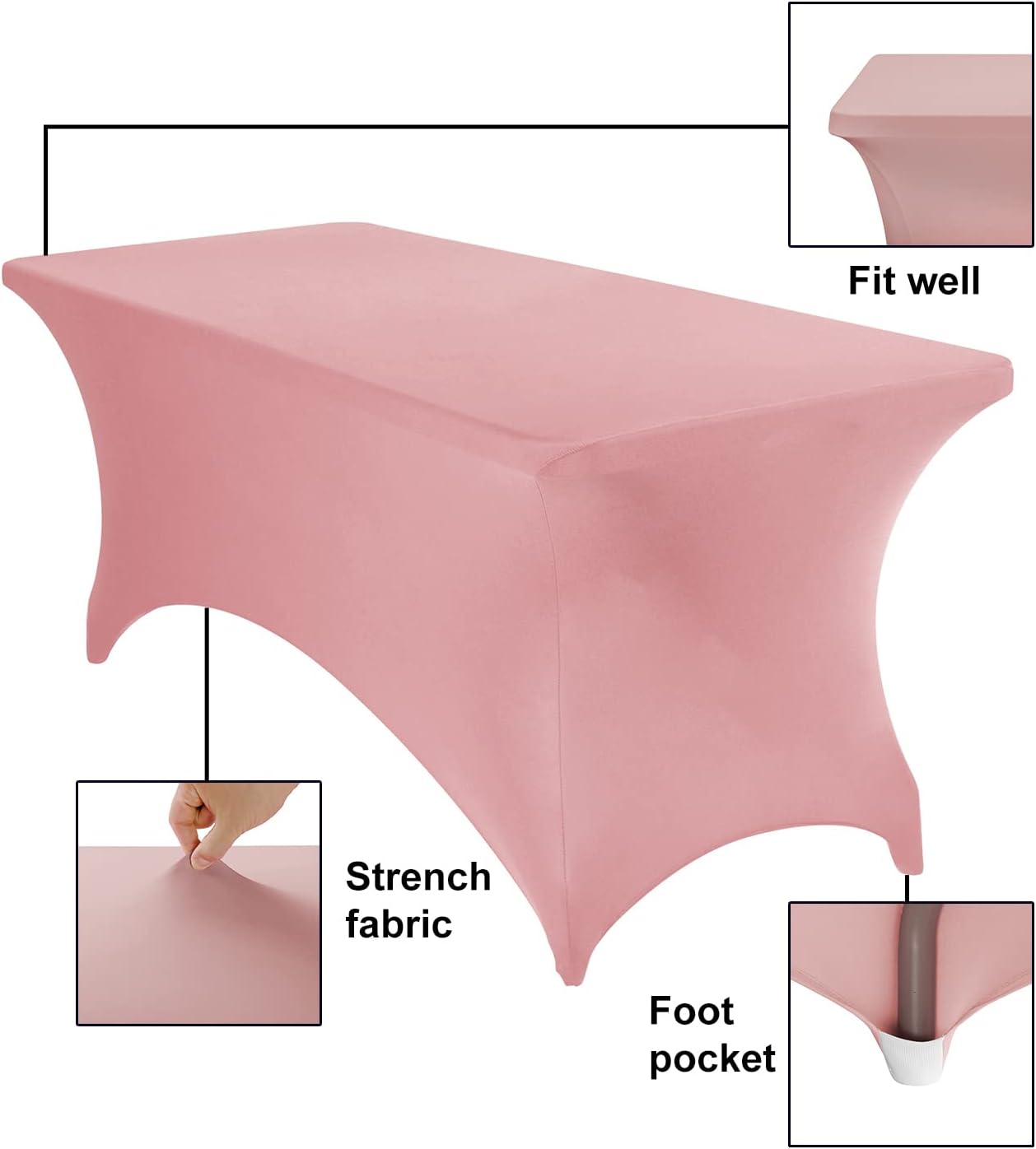 Spandex 6ft Waterproof Table Cover for Party,Wedding, Banquet, and Events(Dusty Pink)