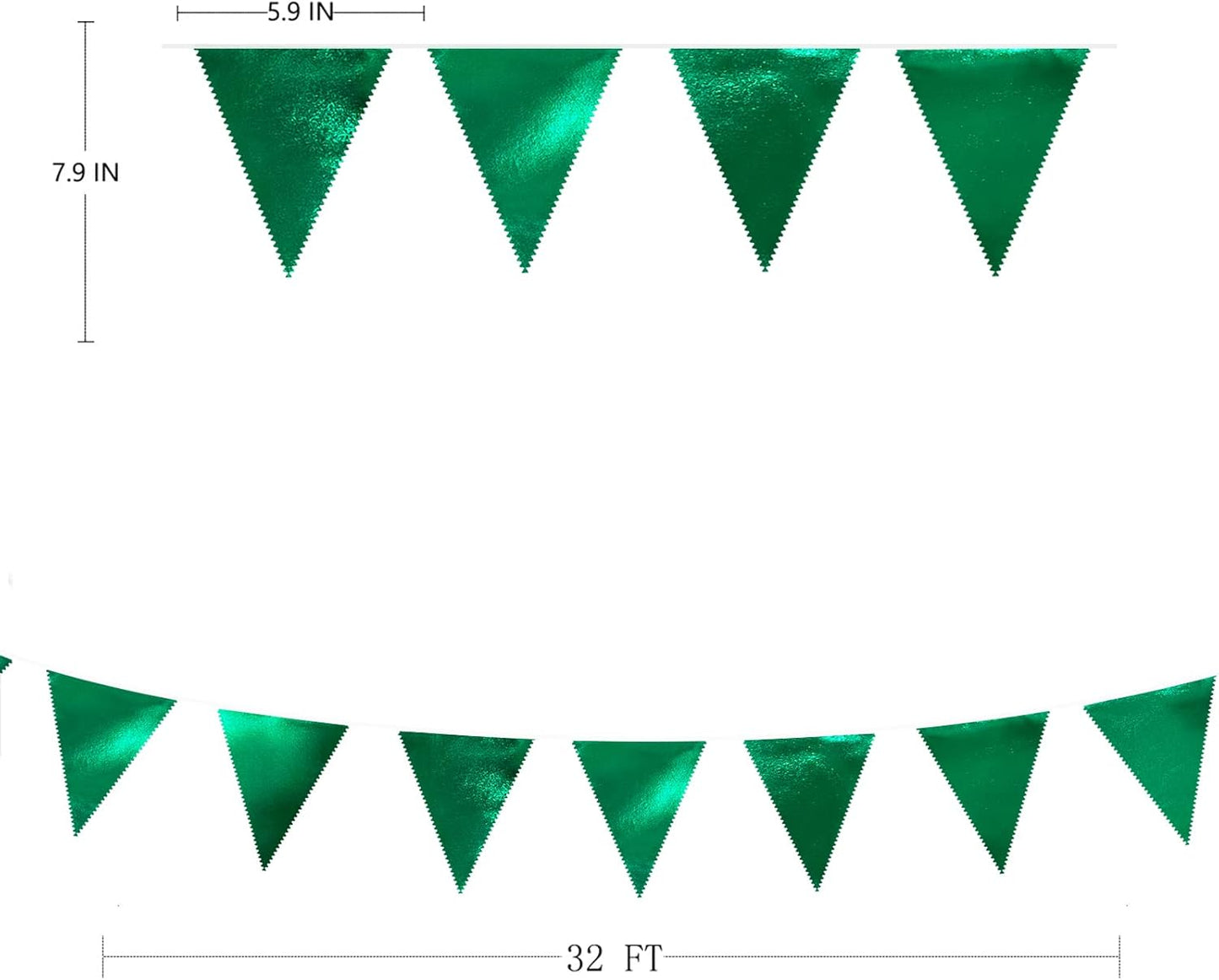 Green Party Decorations Triangle Pennant Banner Flag Dark Green Metallic Fabric Bunting Garland for Graduation Wedding Bridal Shower Birthday Baby Shower Holiday Retirement Game Party Supplies