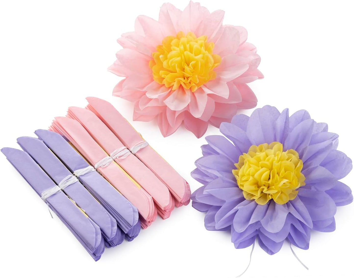 MISU Pink Purple Paper Flowers Tissue Paper Pom Poms Sunflower Daisy Flowers for Party Decorations, 10 Inch, Pack of 18