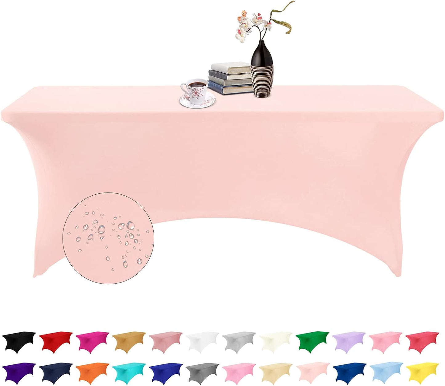 Spandex 6ft Waterproof Table Cover for Party,Wedding, Banquet, and Events(Blush Pink)