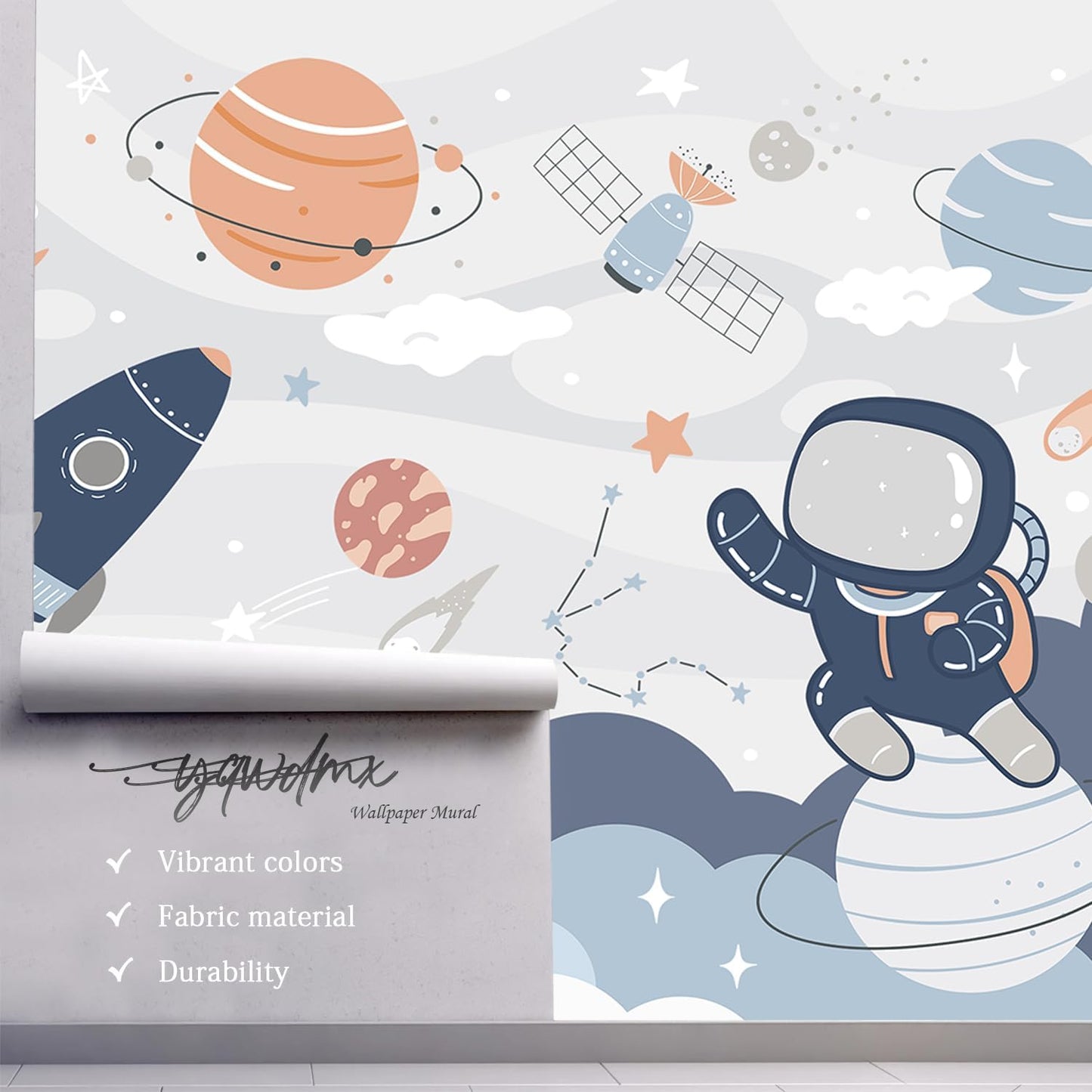 -Nursery Cartoon Space Planet boy Children's Room Wallpaper XT12 S 100" x 65"