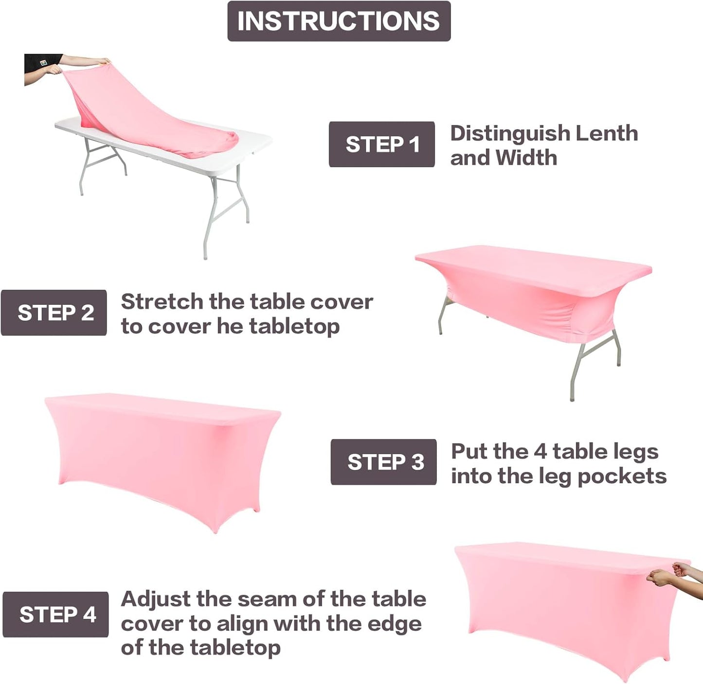 IVAPUPU 6FT Table Cloth for Rectangular Fitted Events Stretch Pink Table Covers Washable Cover Spandex Tablecloth Protector for Party, Wedding, Cocktail, Banquet, Festival