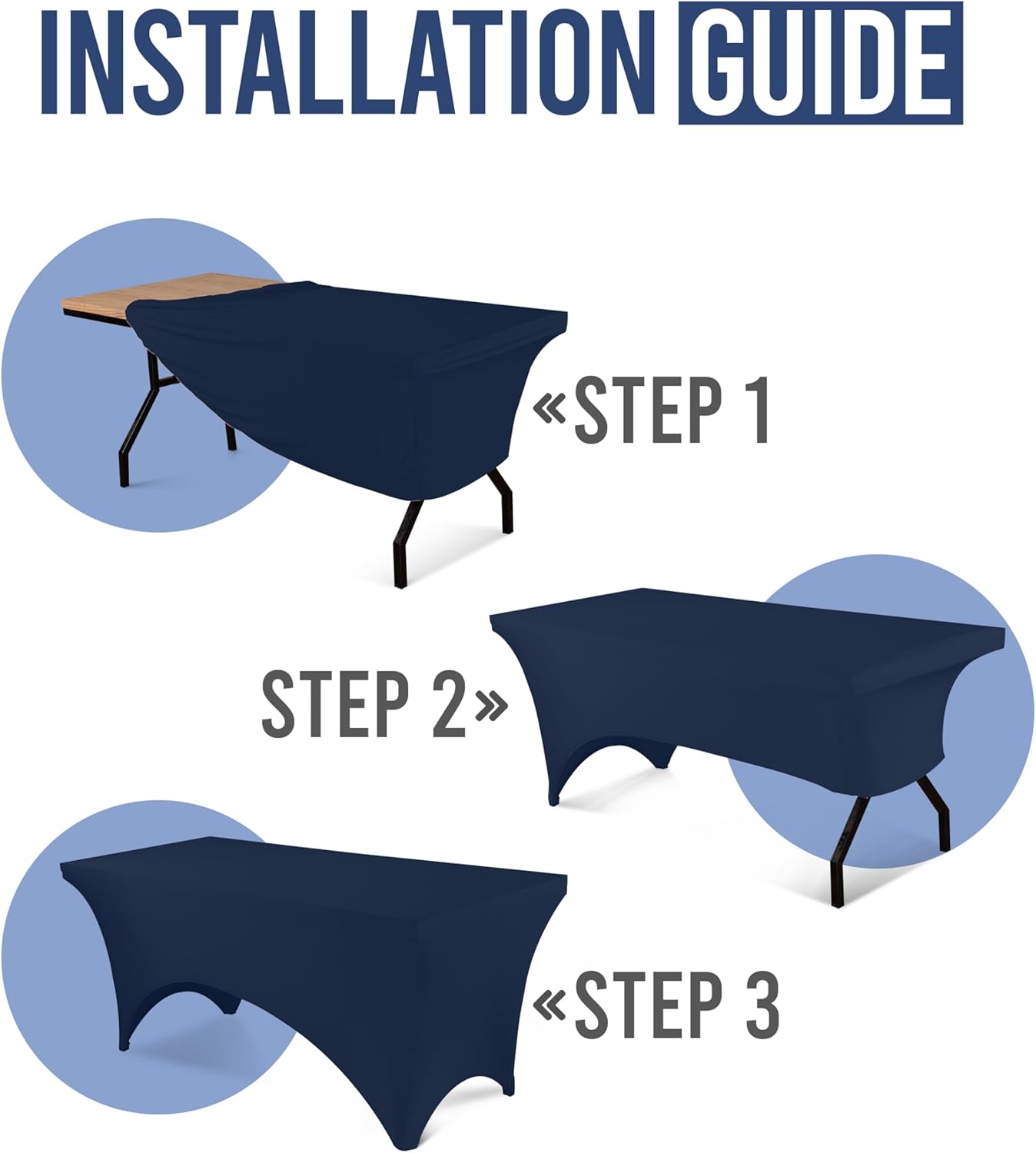 Utopia Kitchen 6ft Spandex Table Cloth Rectangle [1 Pack, Navy Blue] 200GSM Premium Stretch, Lycra, Washable and Wrinkle Resistant Table Cover Fitted for Event, Wedding, Banquet [72Lx30Wx30H Inch]