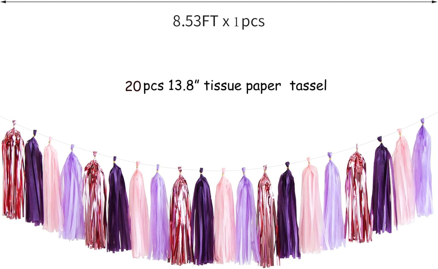 Pink-Purple Rose-Gold Party-Decorations Tassel Garland - 15pcs Baby Shower Decorations Girl Women Birthday Tassels Banner Streamers Bachelorette Wedding Engagement Party Decor Panduola