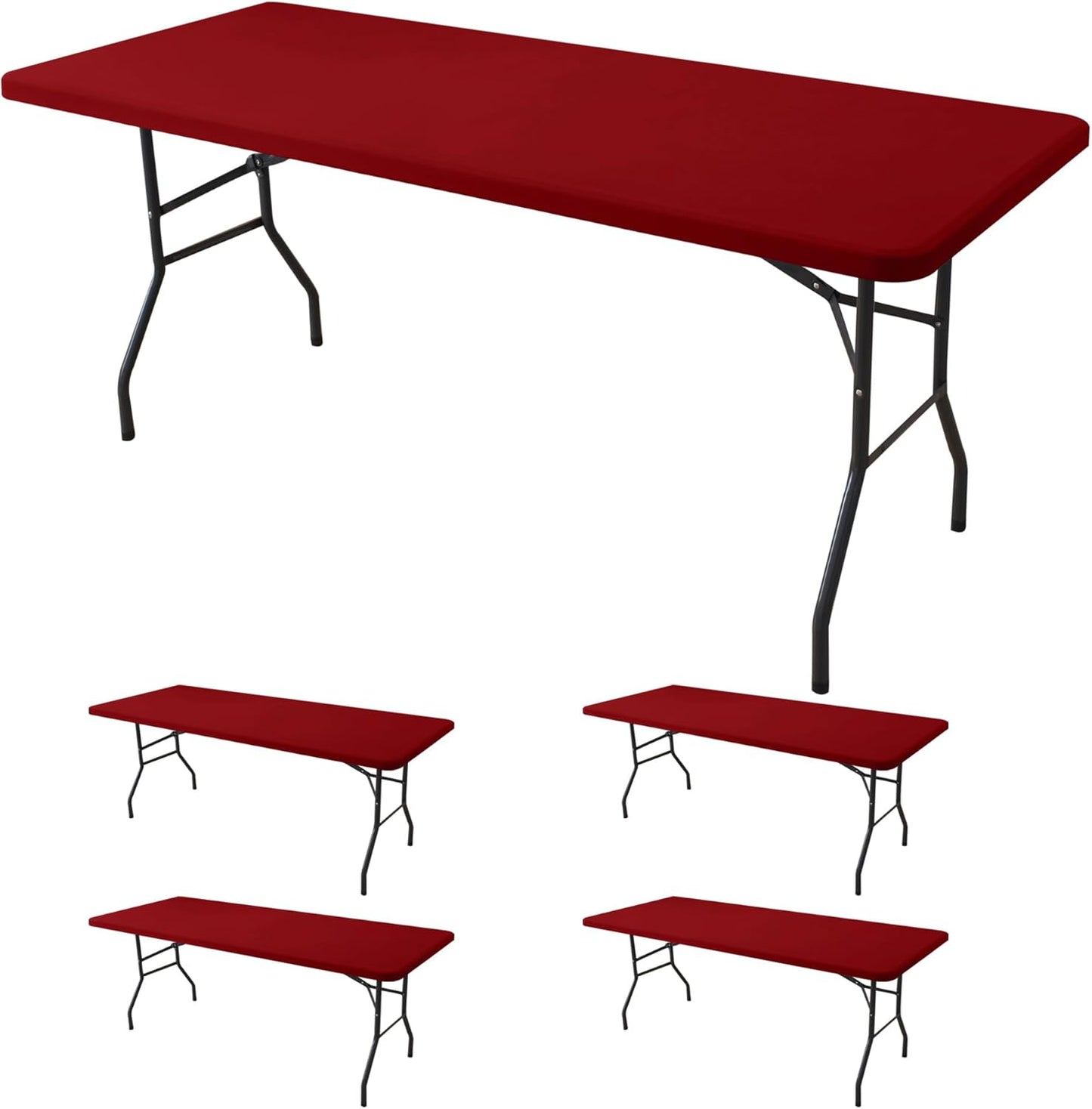 Fitted Tablecloth for 6 Foot Rectangle Tables-4 Pack Red Elastic Outdoor Picnic Table Cover-Spandex Stretch Folding Table Cloths 6 ft for Camping Dining Room Patio Kitchen Banquet Party