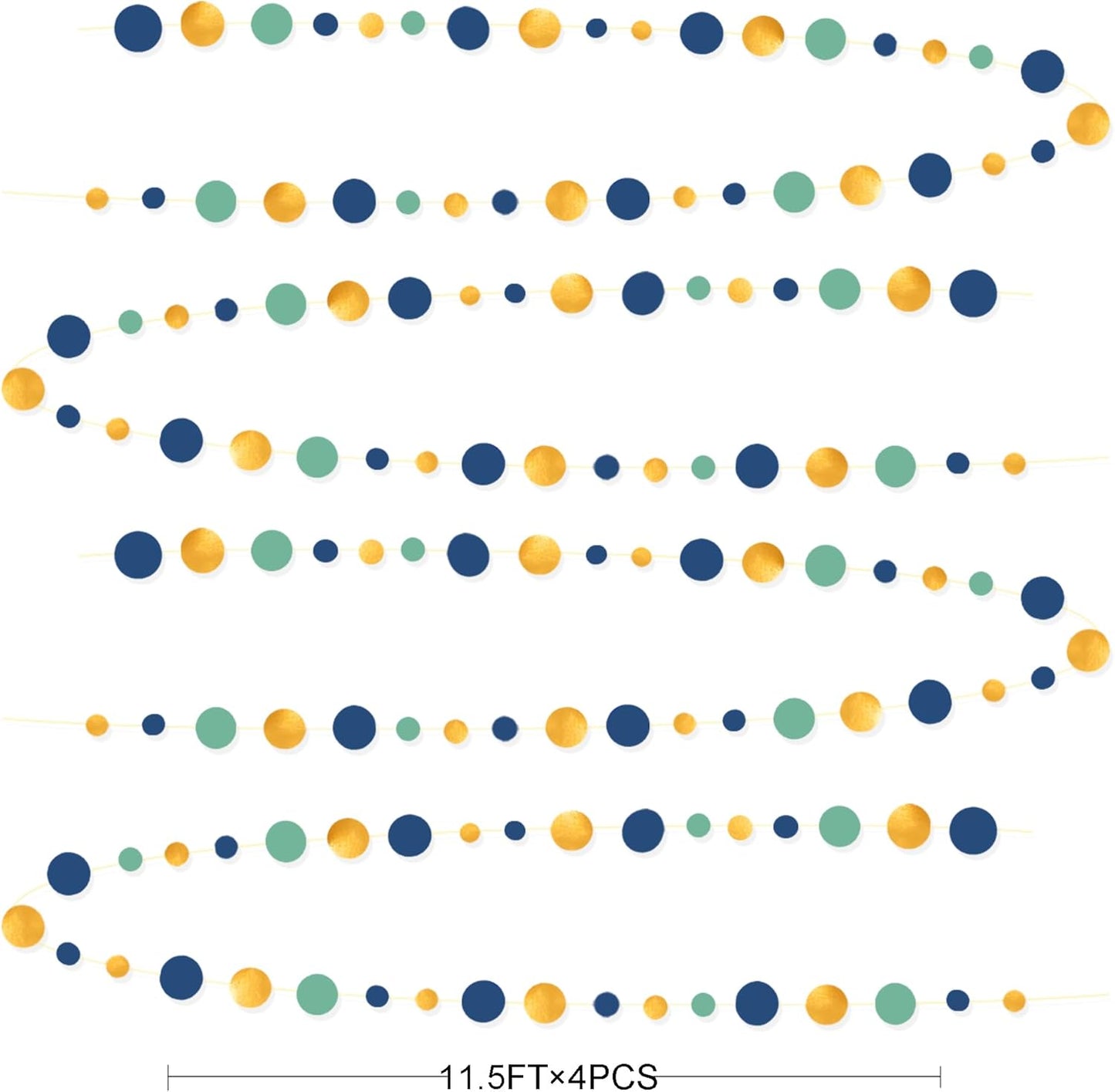 Blue Gold Green Decorations Circle Dots Garland Metallic Gold Navy Blue with Sage Green Hanging Polka Dot Streamer for Birthday Baby Shower Bridal Shower Wedding Bachelorette Engagement Party Supplies