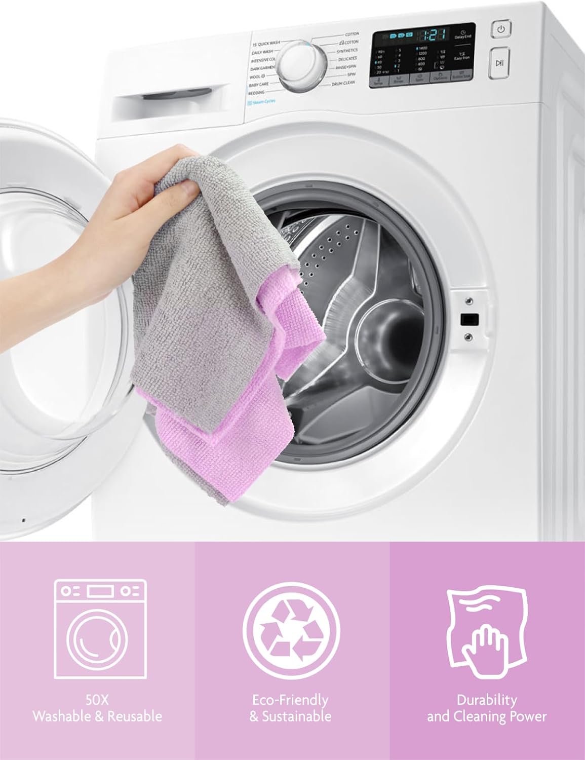 Fantasticlean Microfiber Cleaning Cloth Roll -75 Pack, Tear Away Microfiber Towels, 12" x 12", Reusable, Washable, Scratch Free, Ultra Absorbent Dish Rags for Car, Home, Garage or Shop (Purple)