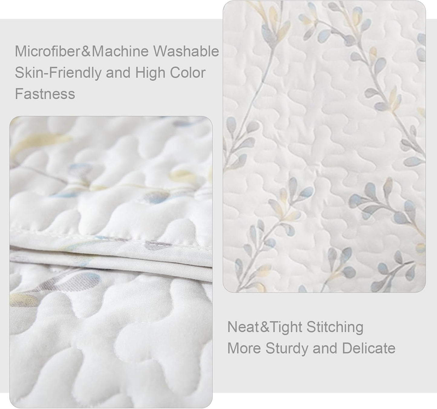 Exclusivo Mezcla Reversible Boho Quilt Set Queen Size, 3 Pieces Flowers White All Season Bedspreads, Ultra Soft Floral Coverlet Bedding Set with Printed Pattern (1 Quilt, 2 Pillow Shams)