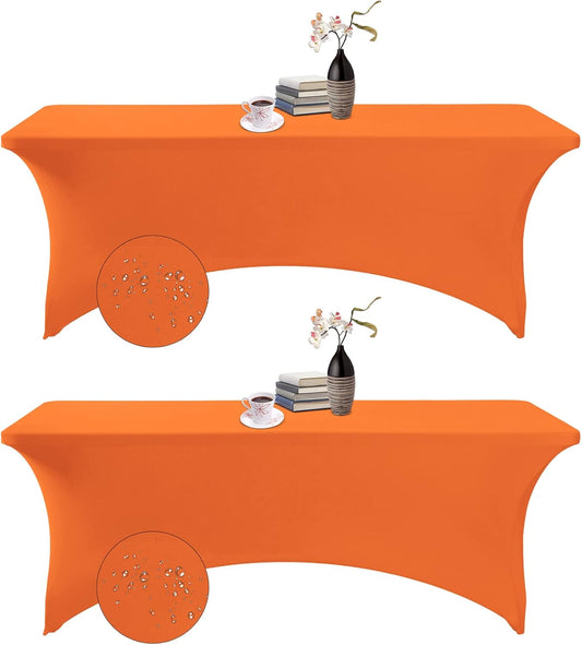 2Pack Spandex Waterproof Table Covers 8ft，Spandex 8ft Waterproof Table Cover for Party,Wedding, Banquet, and Events(Orange)