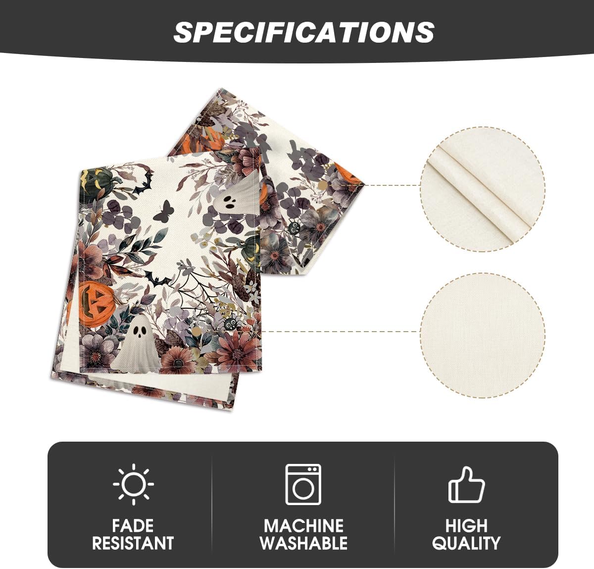 Artoid Mode Jack-O'-Lantern Pumpkin Floral Ghost Halloween Table Runner, Eucalyptus Kitchen Dining Table Decoration for Home Party Decor 13x36 Inch