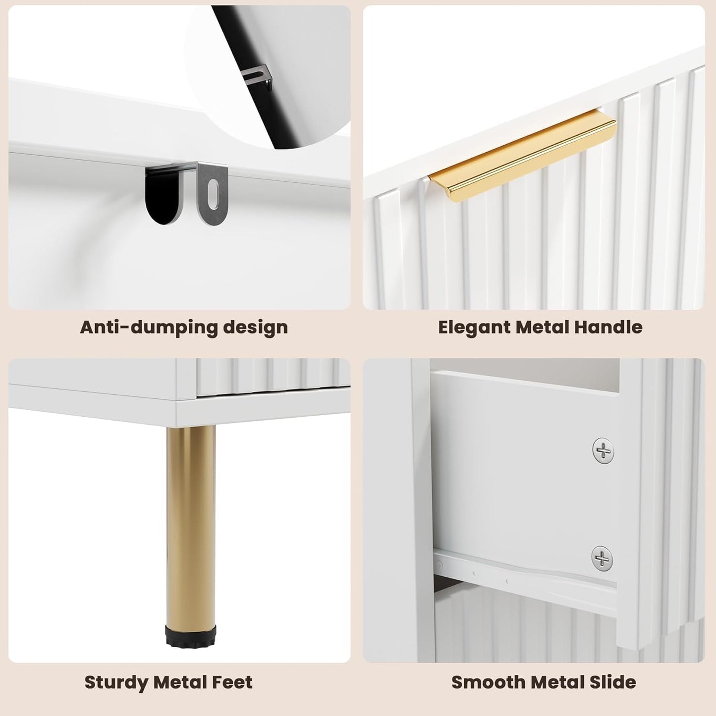 8 Drawer Dresser for Bedroom, Fluted 55" Wide Modern Chest of Drawers with Deep Drawers, Wooden Dresser Organizer for Living Room, Hallway, Kids Room, White