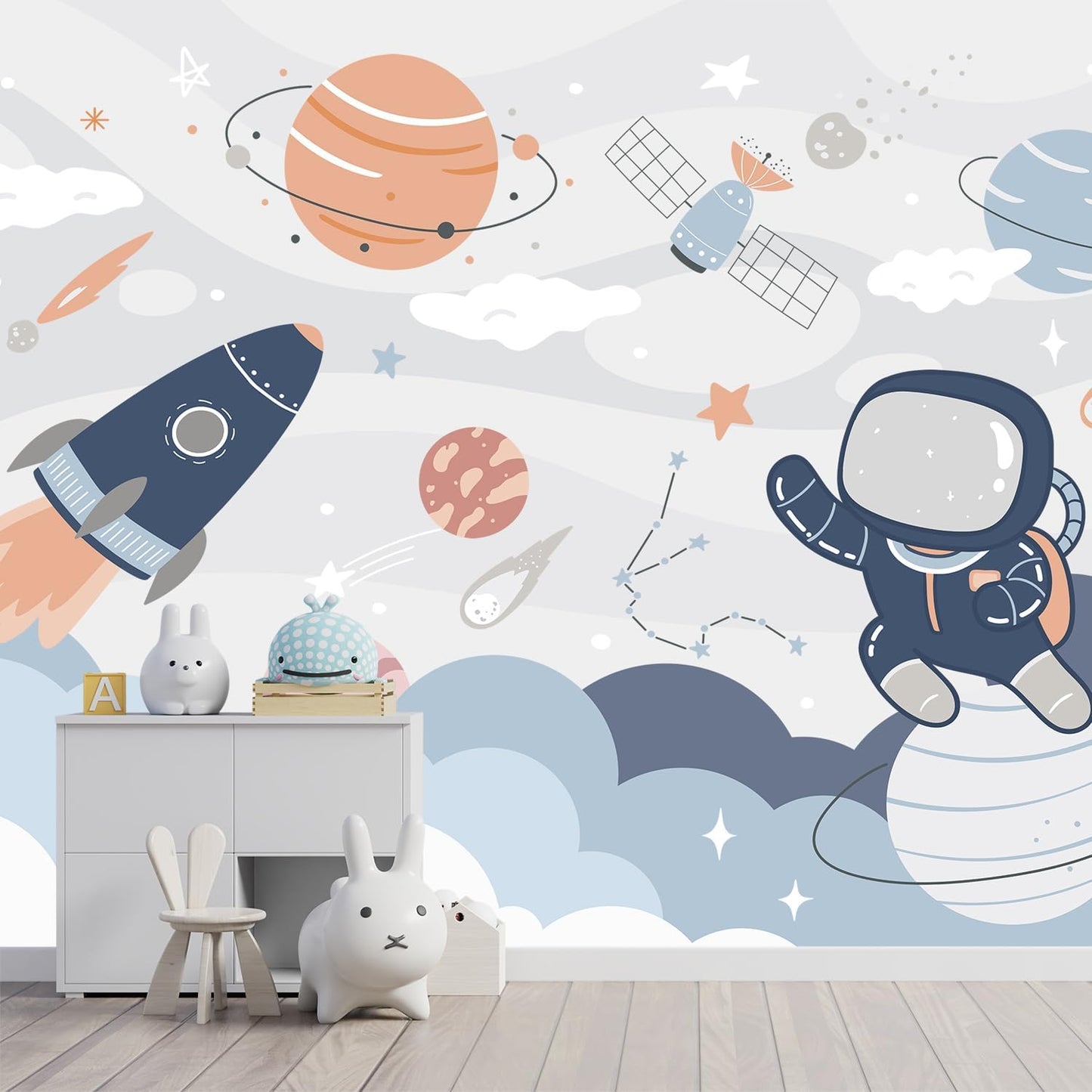 -Nursery Cartoon Space Planet boy Children's Room Wallpaper XT12 S 100" x 65"