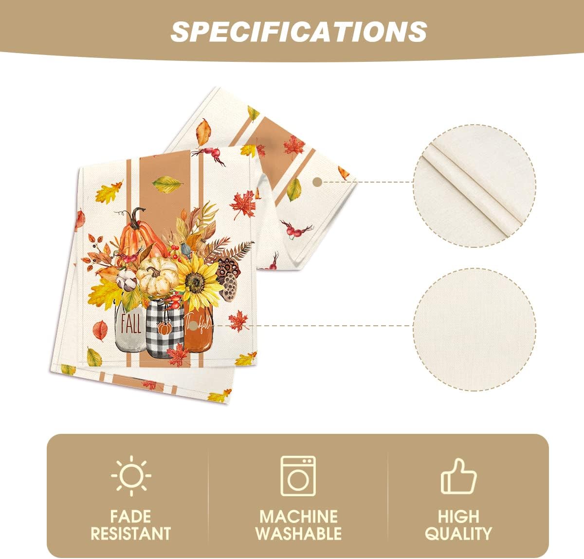 Artoid Mode Thankful Fall Pumpkin Leaves Floral Vases Table Runner, Autumn Thanksgiving Kitchen Dining Table Decoration for Home Party Decor 13x48 Inch