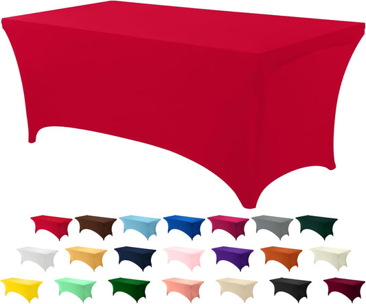 Utopia Kitchen 6FT Spandex Tablecloth [1 Pack, Red] 200 GSM Stretch, Fitted, Washable and Wrinkle Resistant Table Cloth Rectangle Cover for Trade Shows, Wedding, Parties [72Lx30Wx30H Inch]